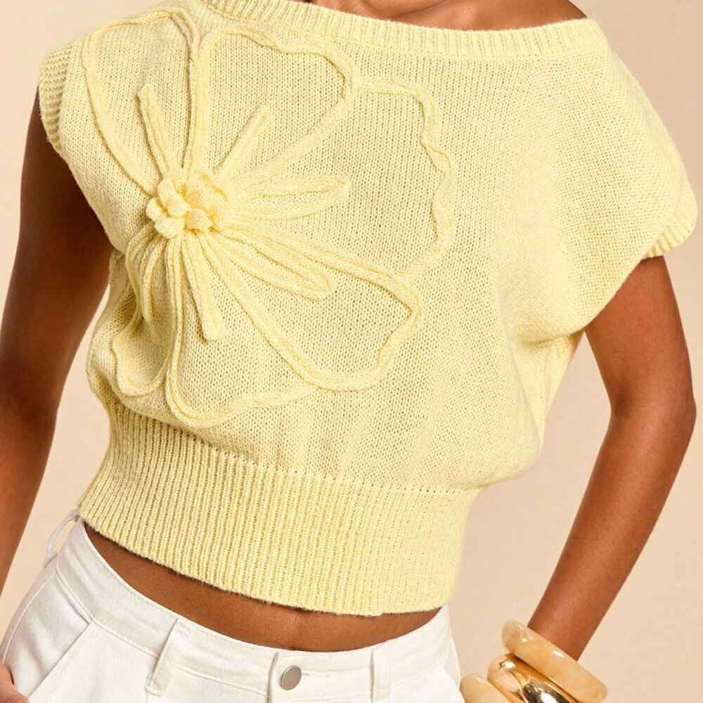 Yellow Casual Women's Oblique Shoulder Knit Sweater